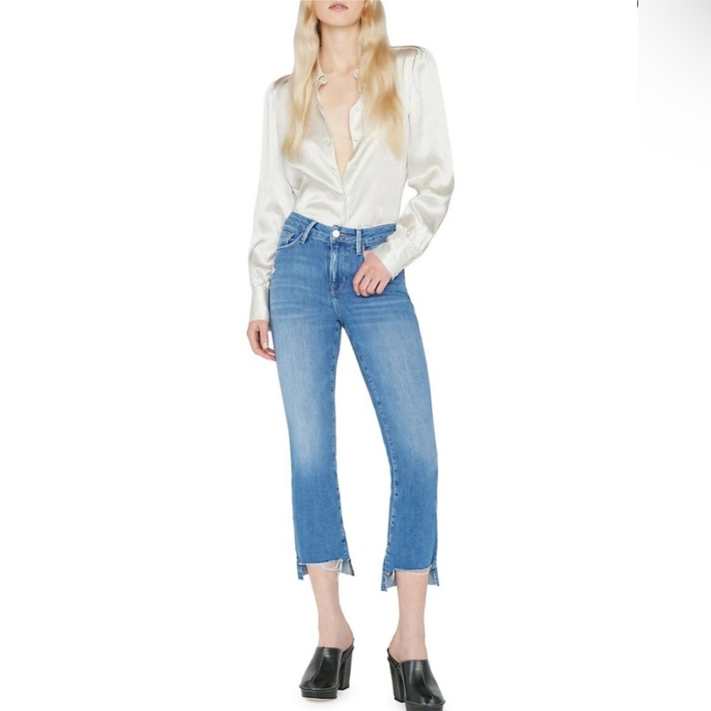 NWT Frame Denim Le Crop Mini Boot Raw Stagger Chew‎ Jeans Sz 25 - Picture 1 of 9